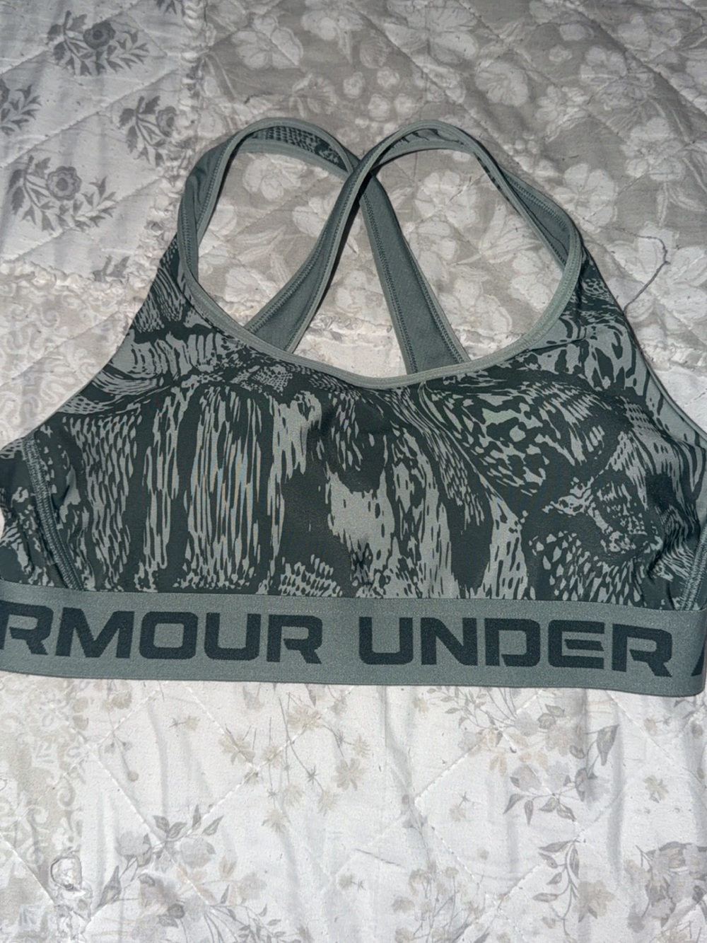 Under Armour Gray Green Patterned Racerback Sports Bra